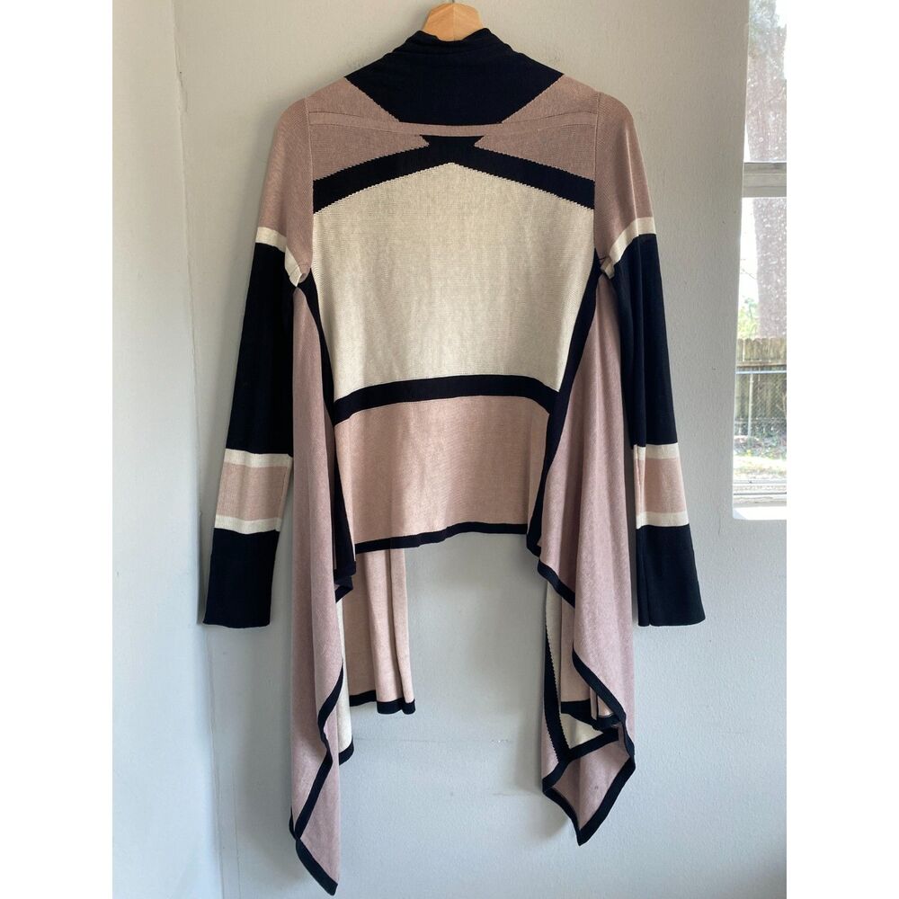BCBGMAXAZRIA "BERET" Sz XXS Open Cardigan Sweater Silk/Cotton Beige Black Combo - Picture 2 of 4